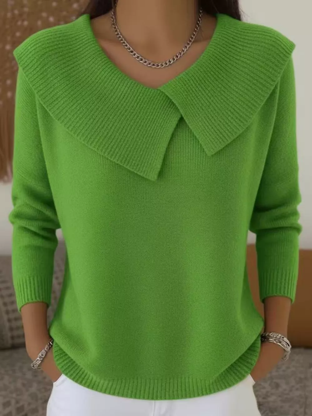 Full Size Wide-Collar Ribbed Knit Sweater Plus Size, image 3