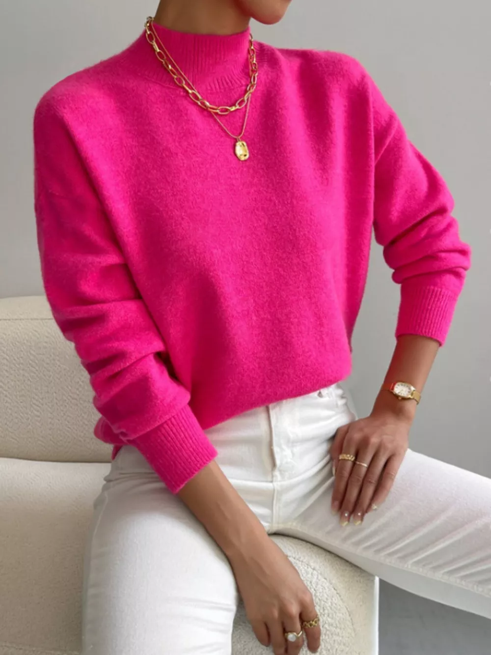 Mock Neck Dropped Shoulder Sweater, image 15