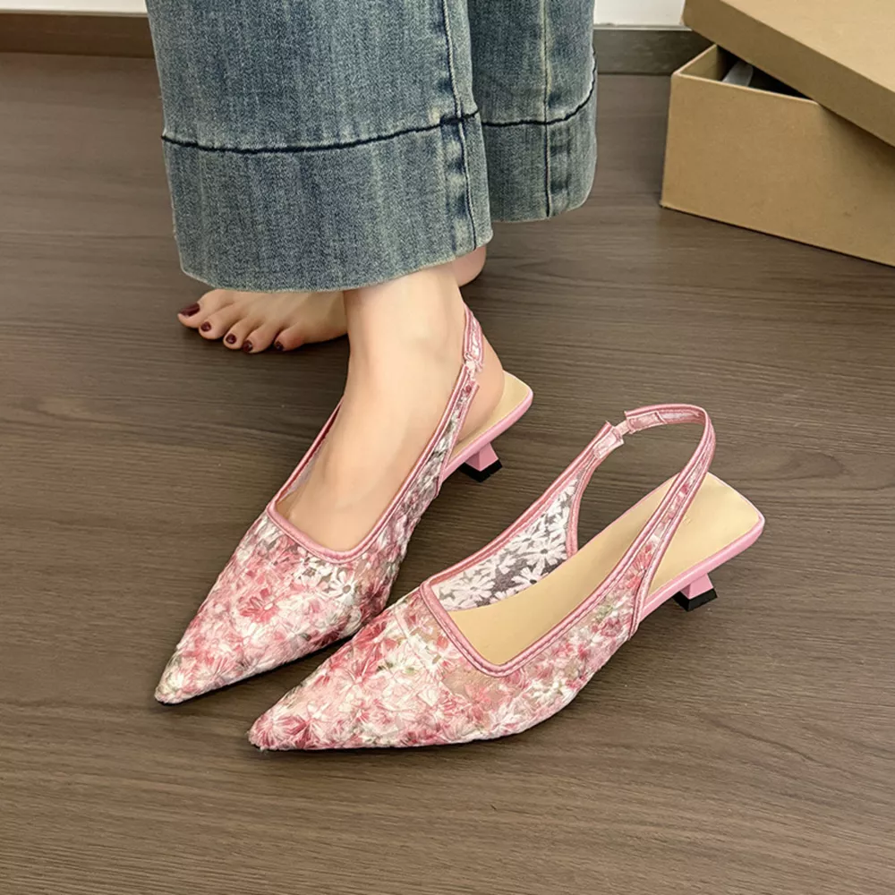 Lace Pointed-Toe Slingback Pumps, image 11