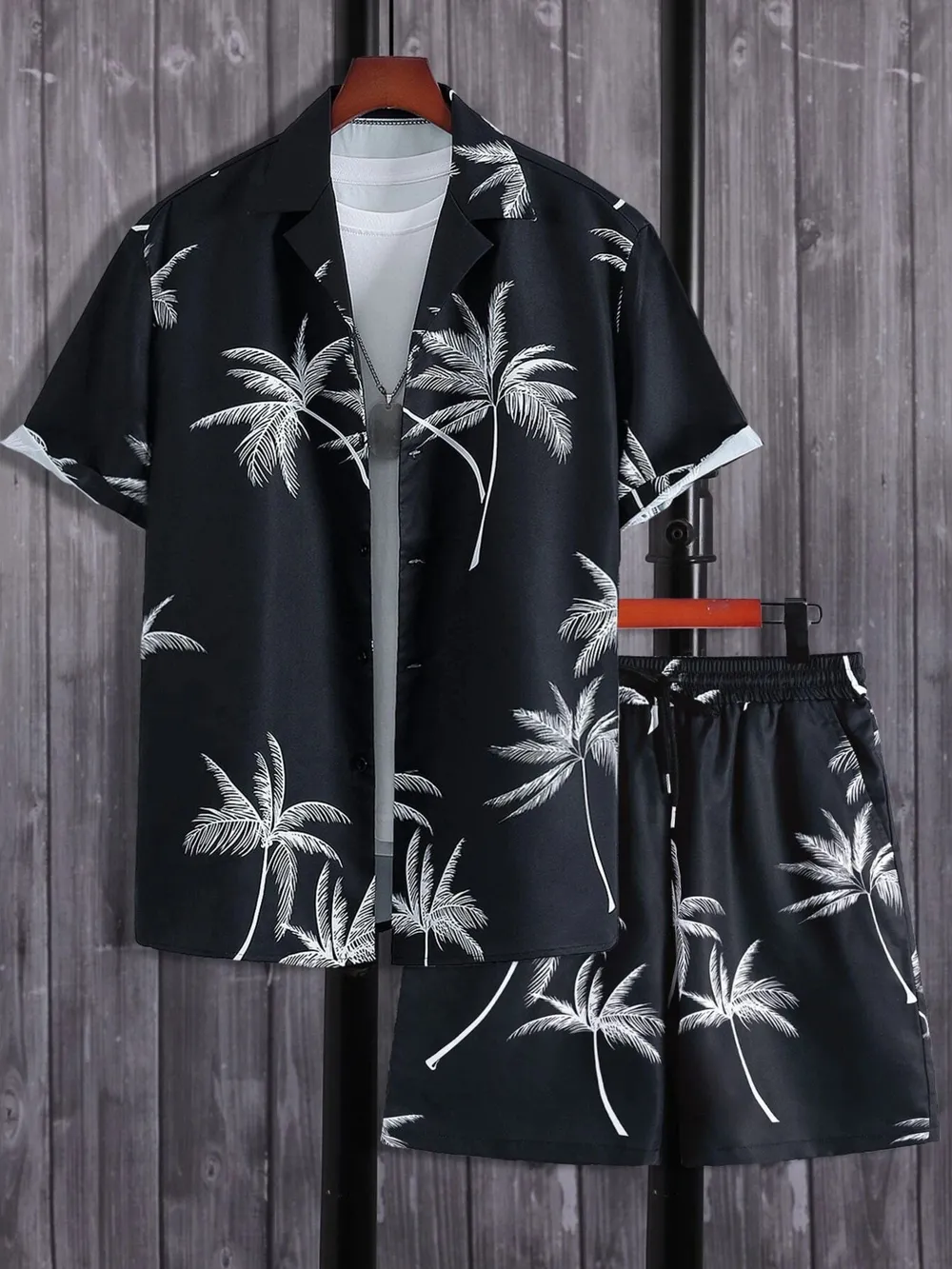 Men's Full Size Palm Print Button Up Shirt and Shorts Set Plus Size, image 5