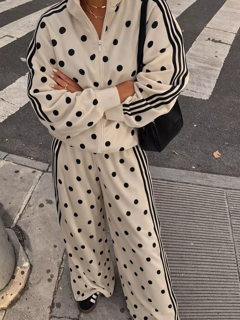 Polka Dot Side Striped Outerwear and Pants Set, image 17