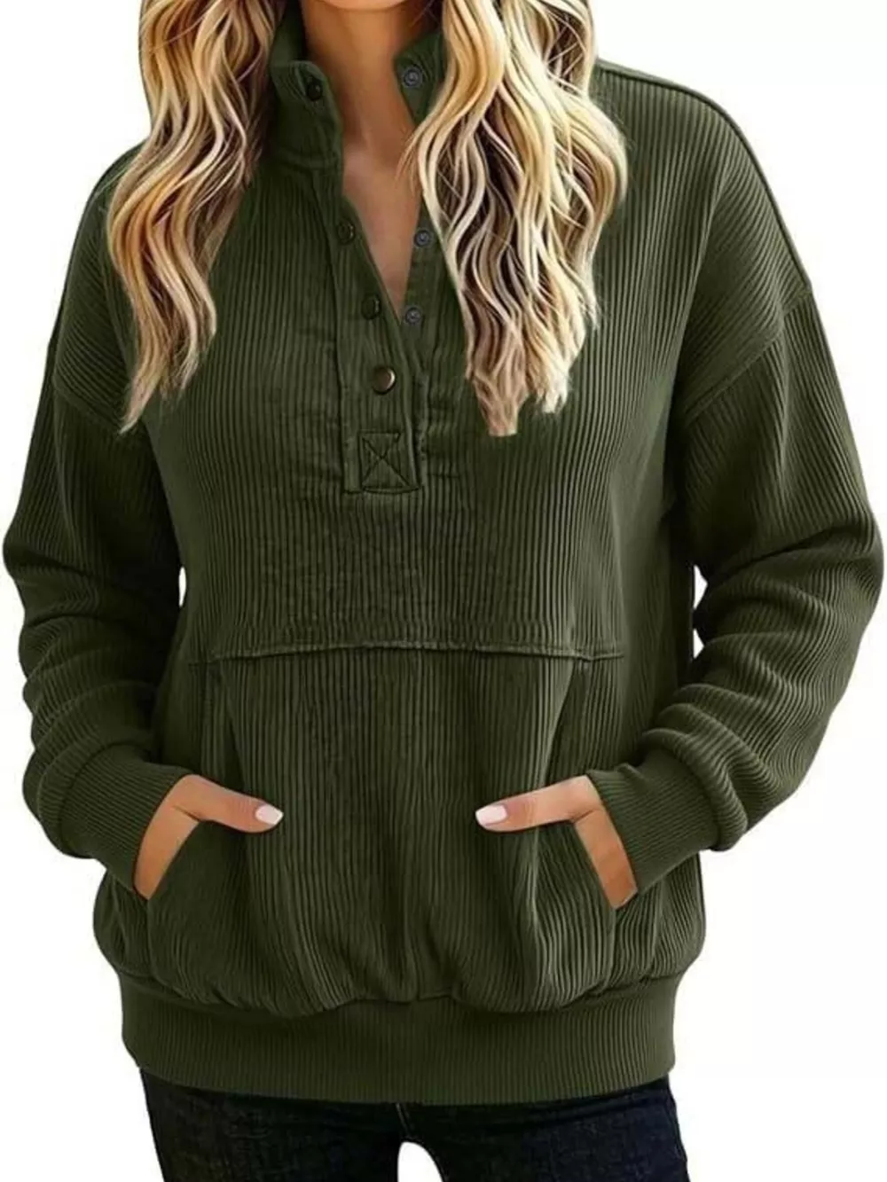 Full Size Quarter Snap Kangaroo Pocket Sweatshirt Plus Size, image 7