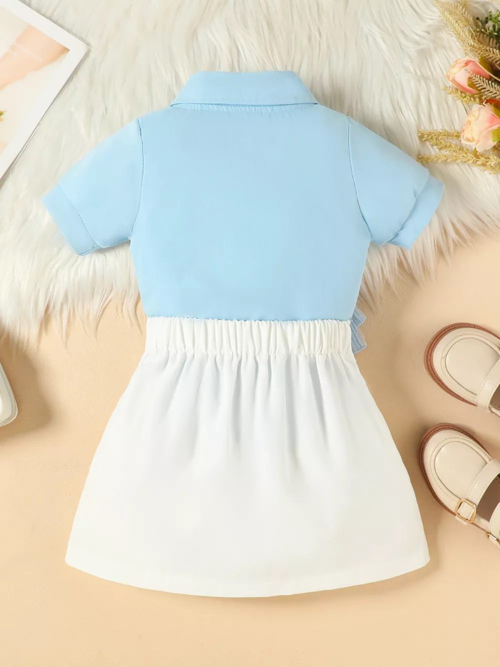Children's Flower Decor Shirt & Pleated Skirt Set, image 13