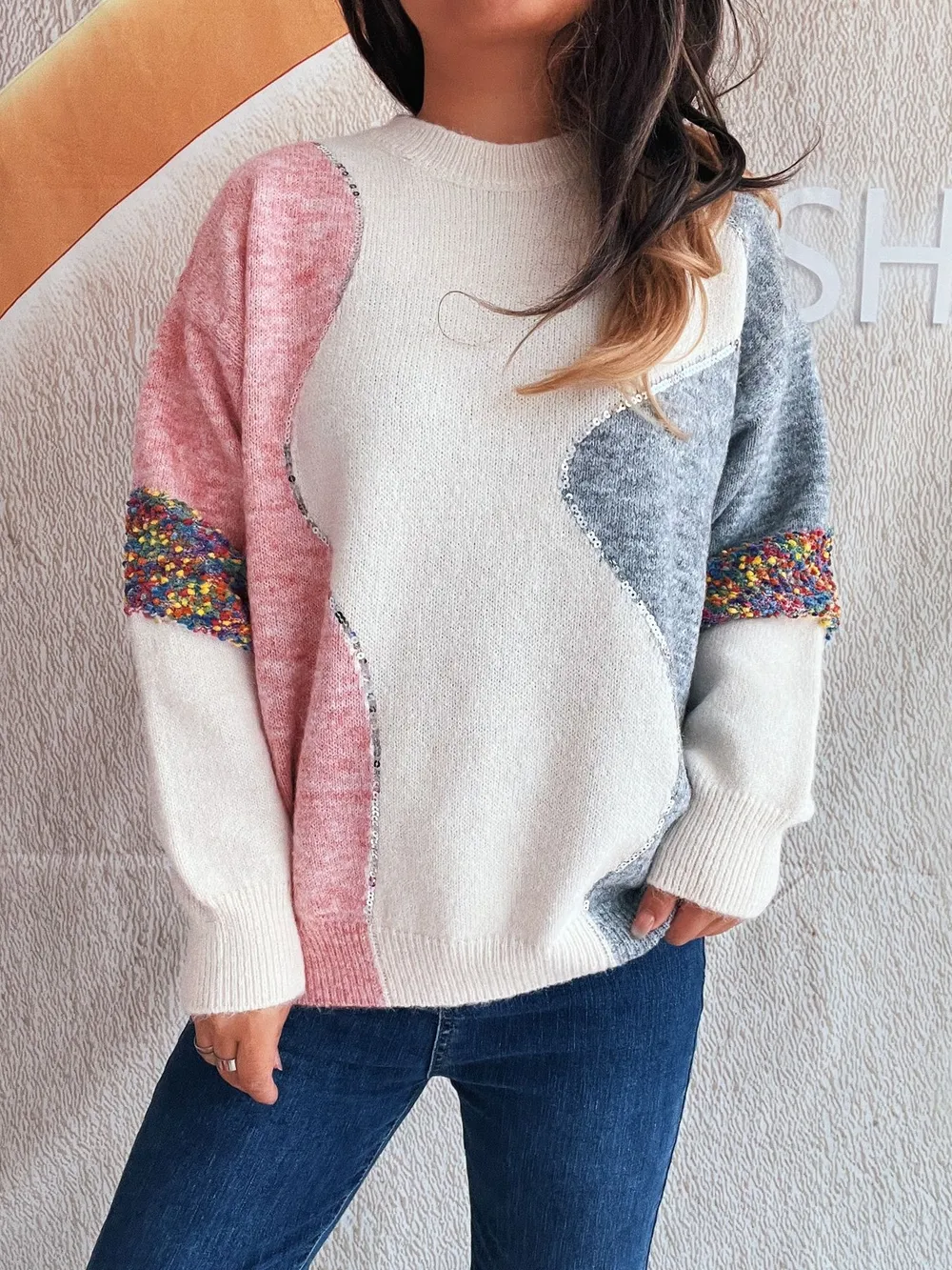 Color Block Dropped Shoulder Sweater, image 4