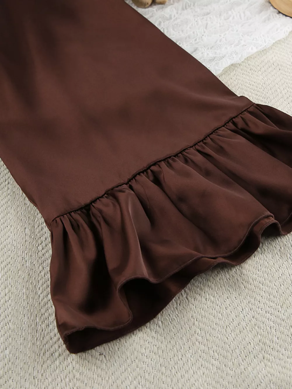 Satin Ruffle-Trim Lounge Nightgown Robe, image 10