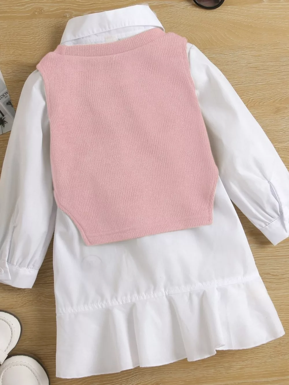 Children's Long Sleeve Shirt Dress and Knit Vest Set, image 4