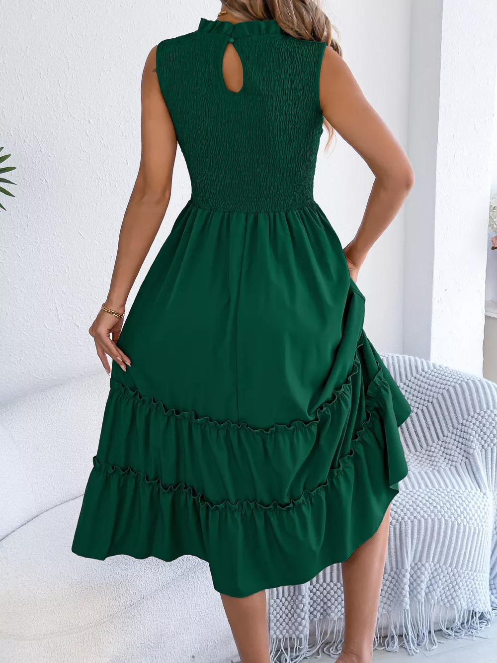 Smocked Sleeveless Tiered Dress, image 17