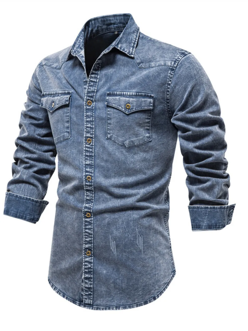 Men's Button Up Long Sleeve Denim Shirt, image 3