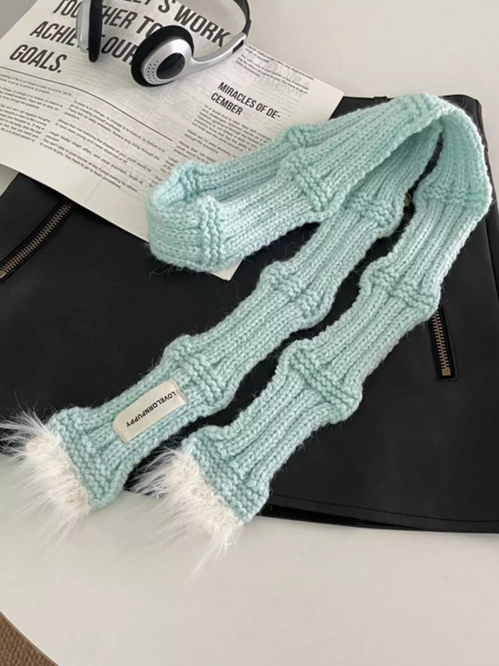 Knitted Plush Trim Scarf, image 8