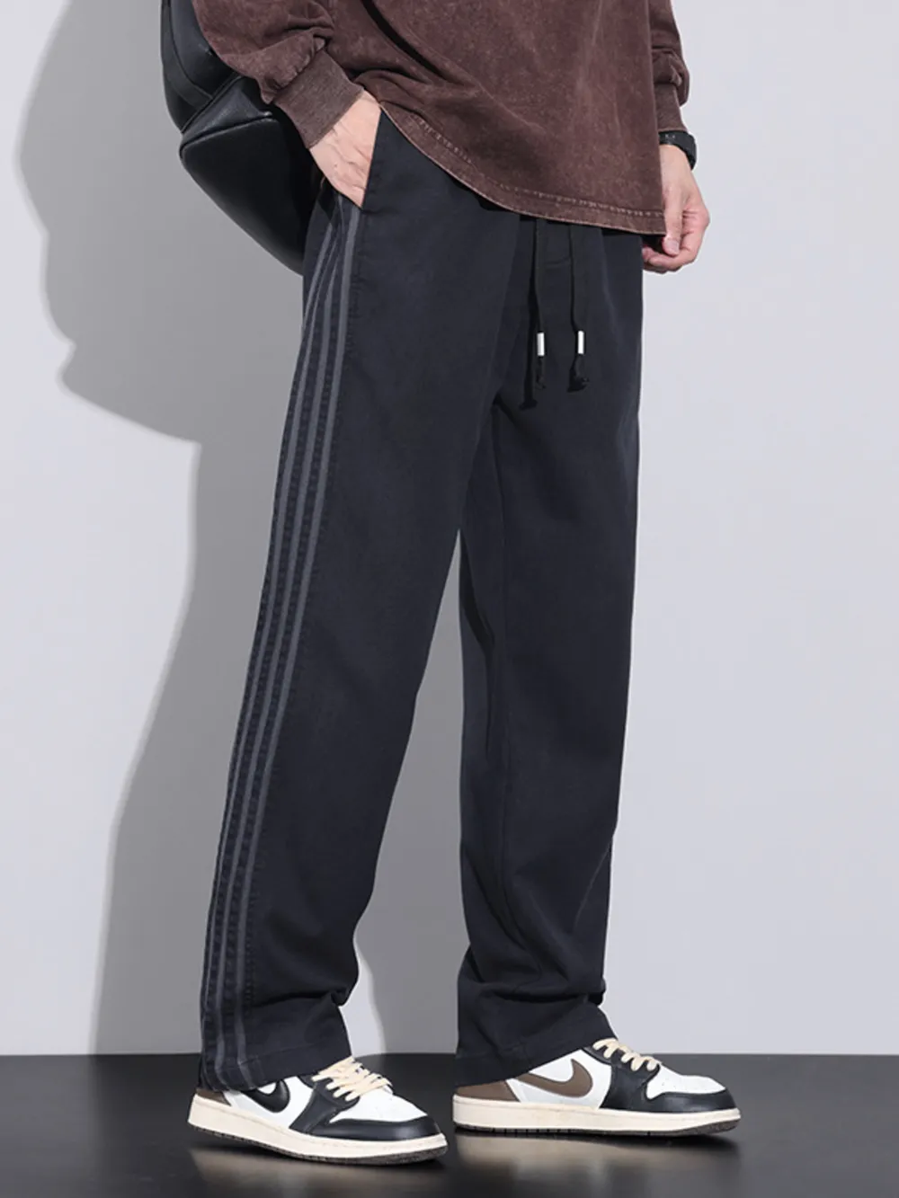 Men's Plus Size Casual Loose Fit Stripes Pants, image 7