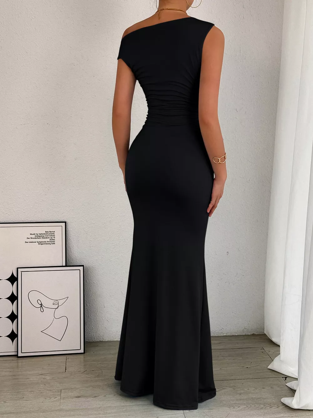 One-Shoulder Ruched Bodycon Maxi Dress, image 14