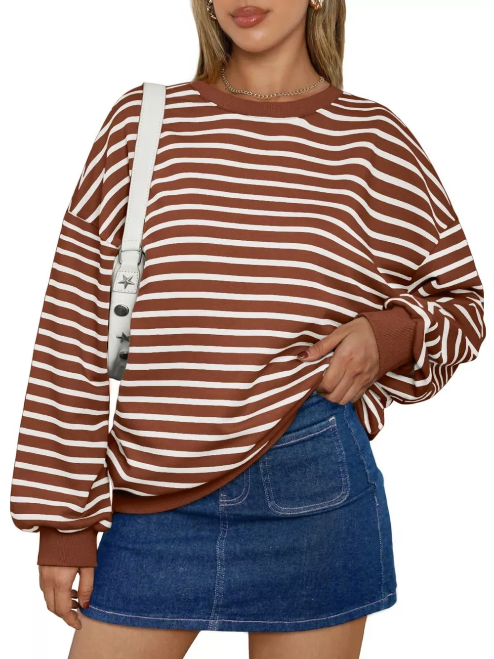 Striped Round Neck Oversized Casual Sweatshirt, image 30