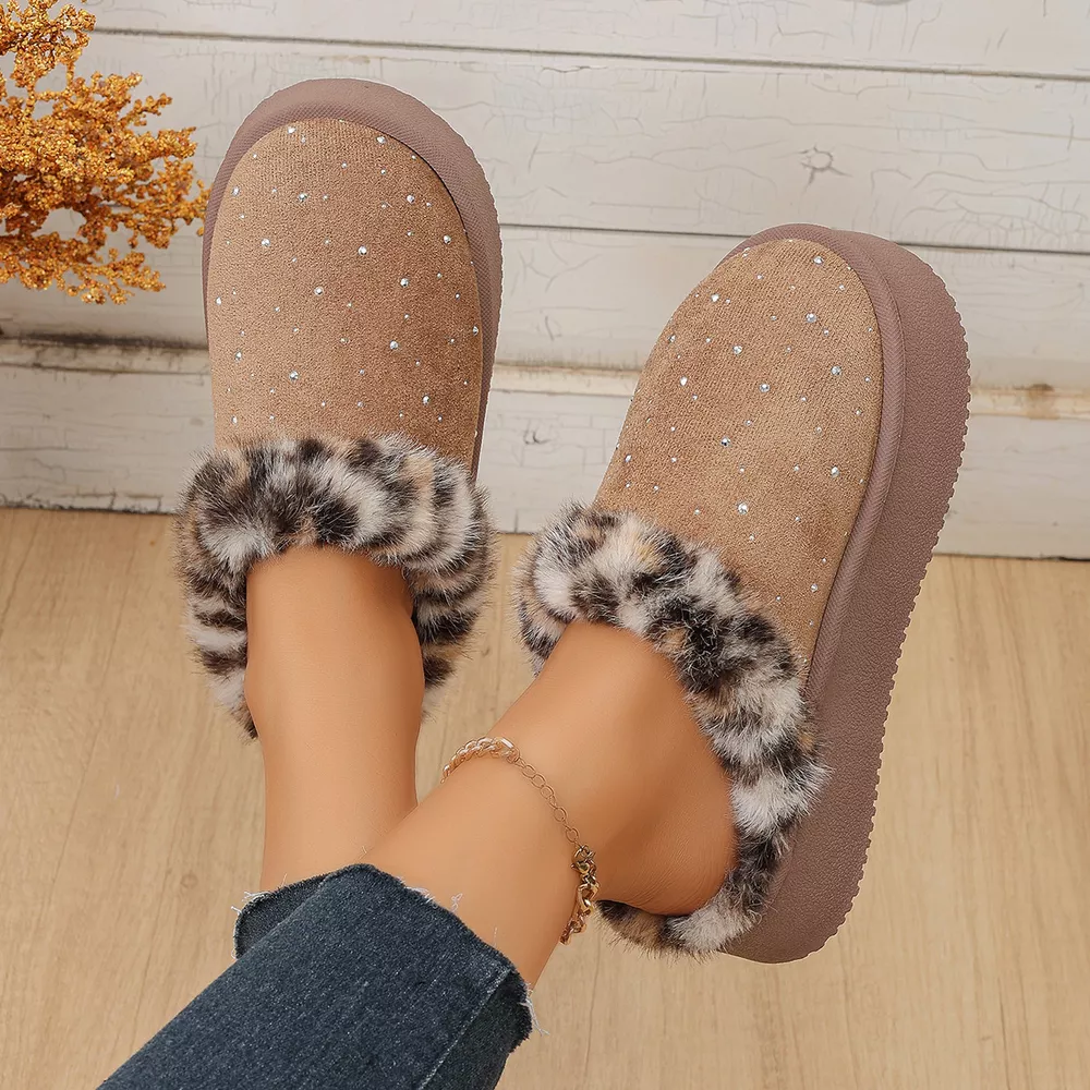 Rhinestone Faux Fur Platform Slippers, image 10