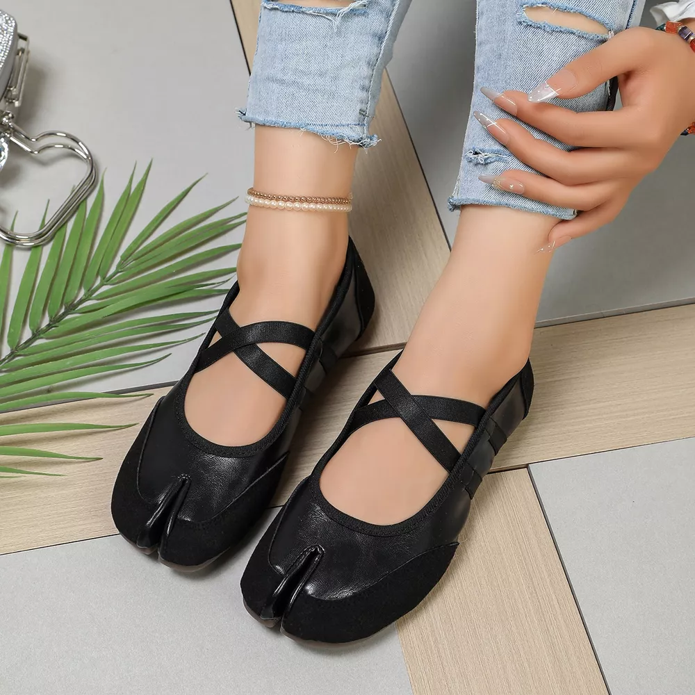 Split-Toe Tabi Ballet Sandals with Crisscross Straps