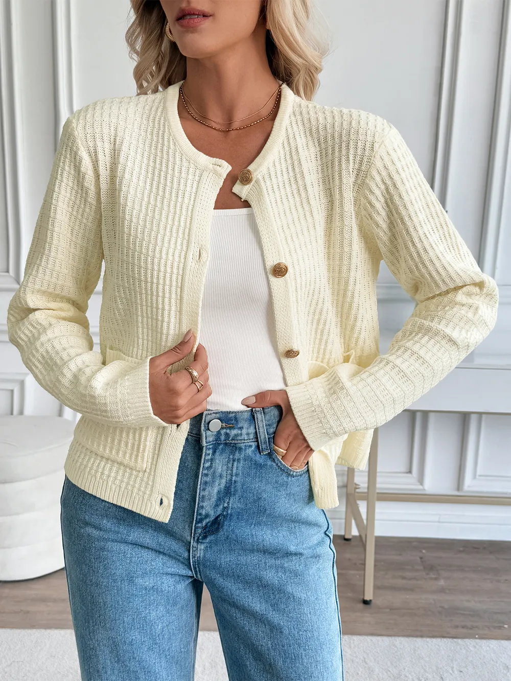 Button-Up Long Sleeve Cardigan with Pockets, image 6