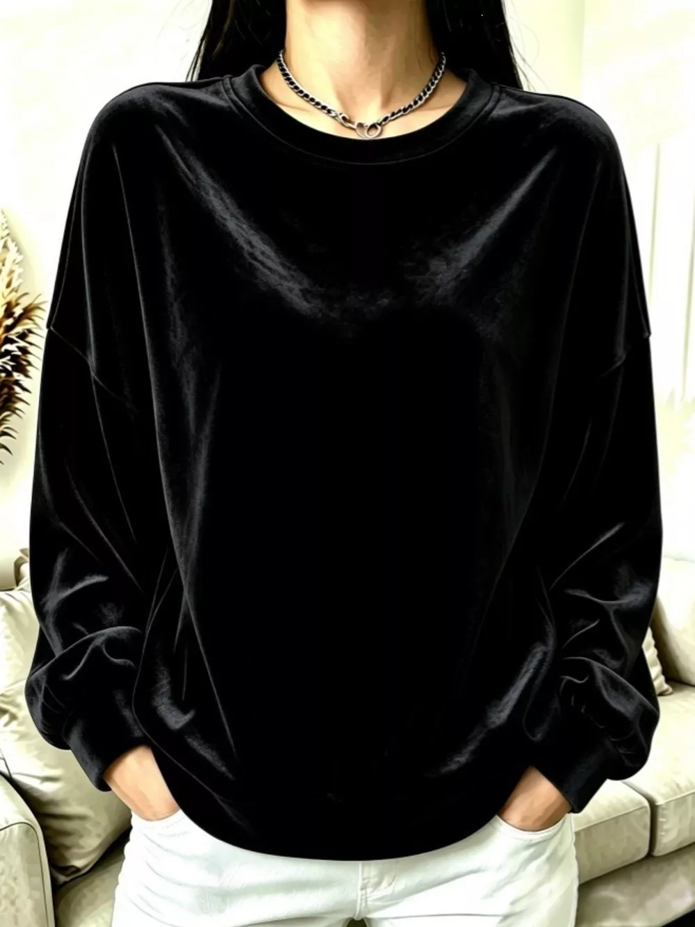 Full Size Velvet Dropped Shoulder Sweatshirt Plus Size, image 5