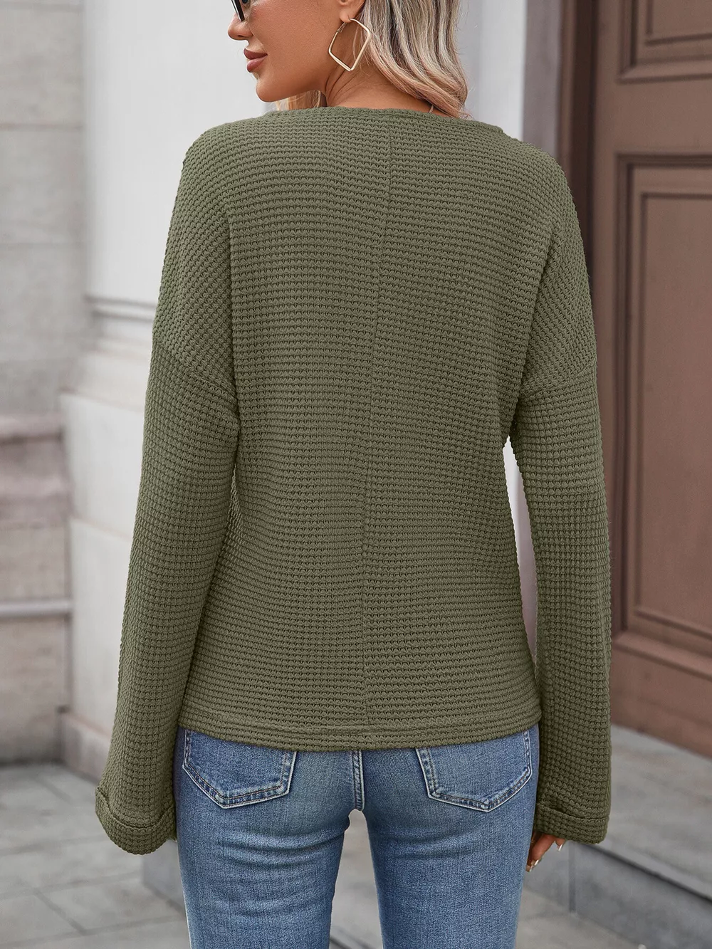 Striped Notched Long Sleeve T-Shirt, image 11
