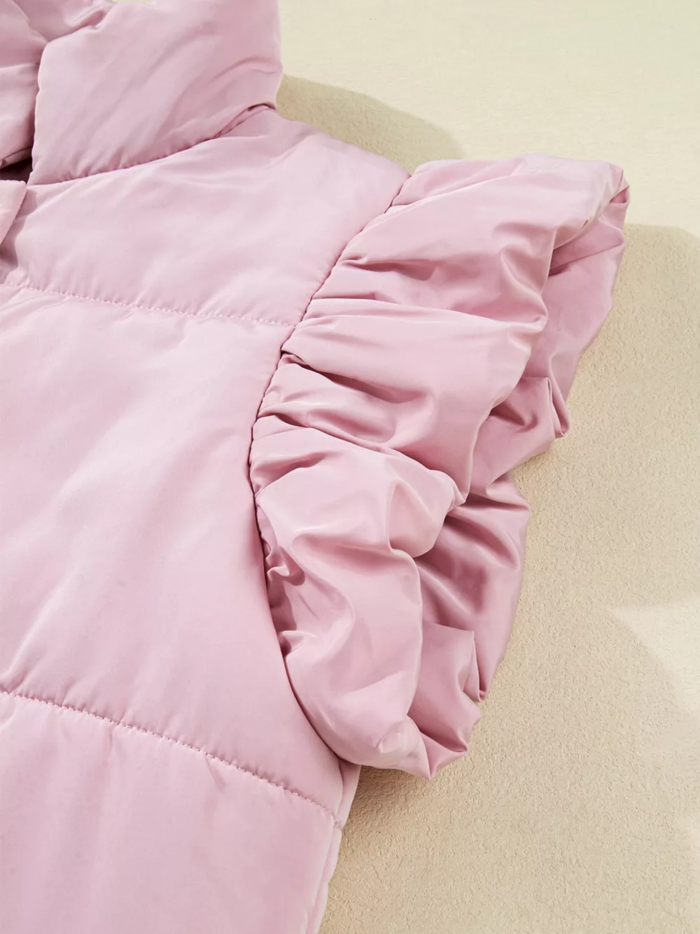 Stand Neck Flutter Sleeve Snap Button Puffer Vest, image 10
