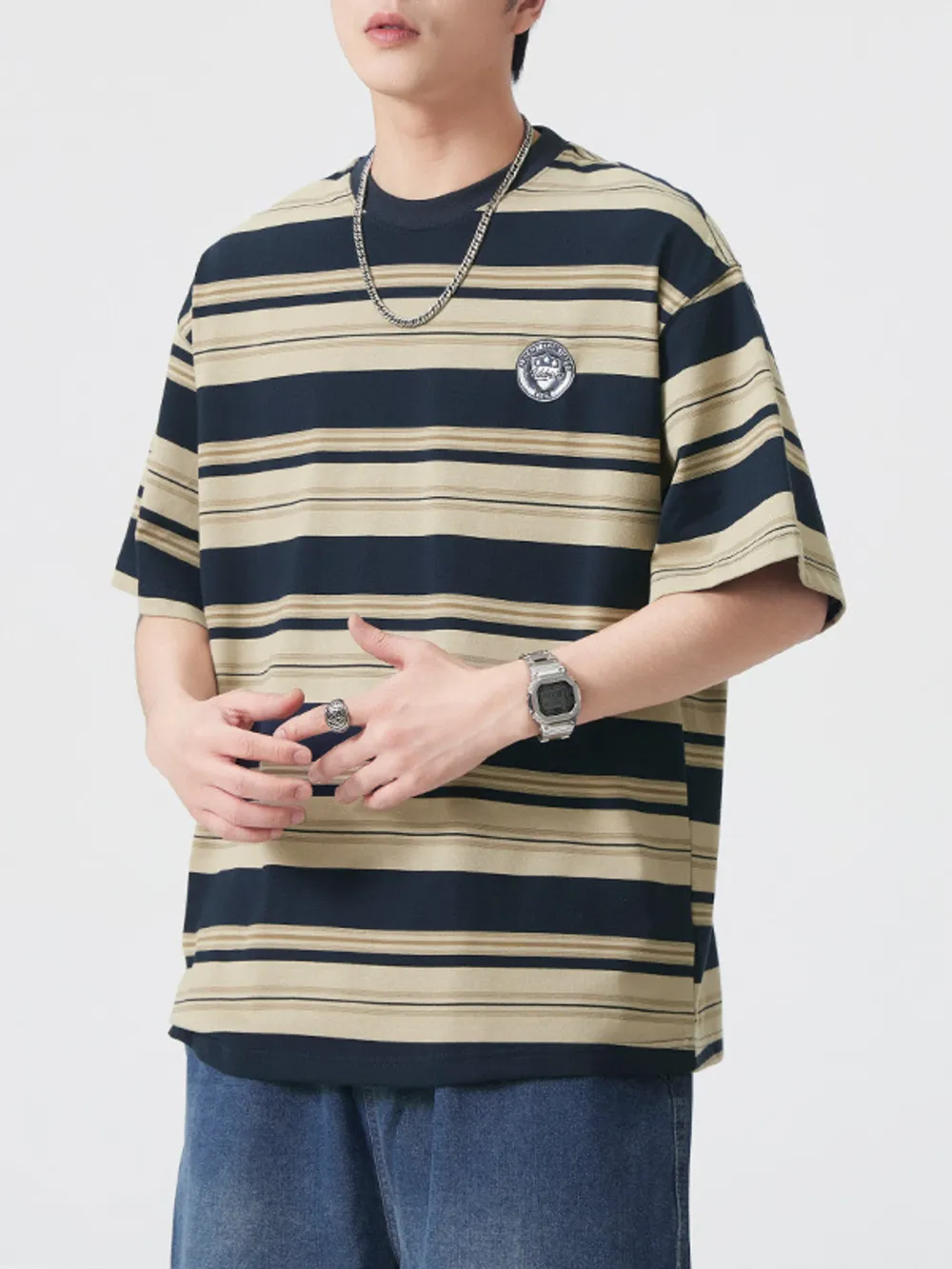 Men's Plus Size Striped Crew Neck Casual T-Shirt