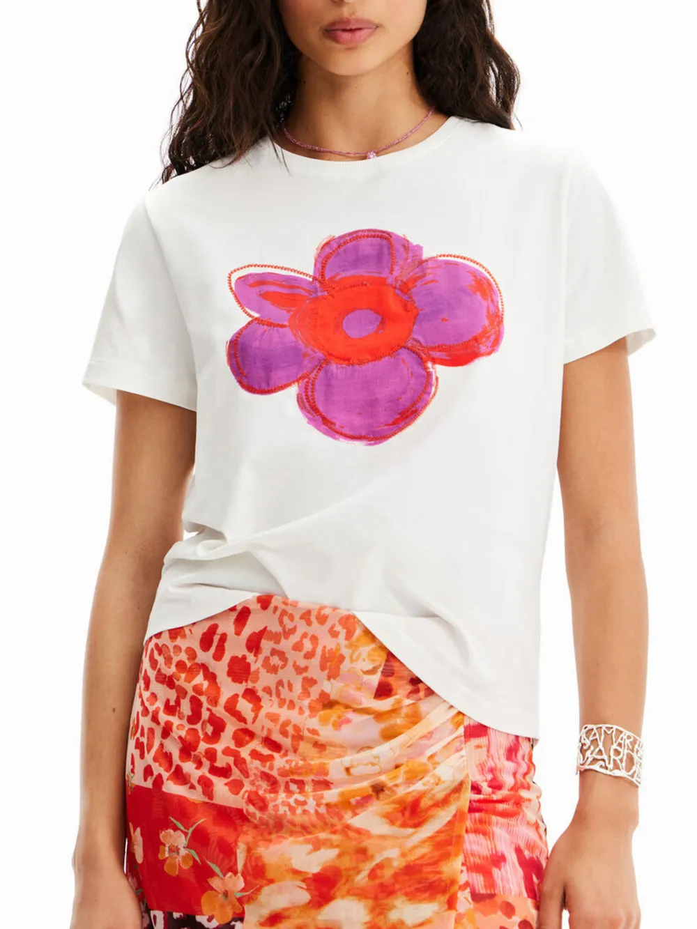Flower Graphic Round Neck T-Shirt, image 6