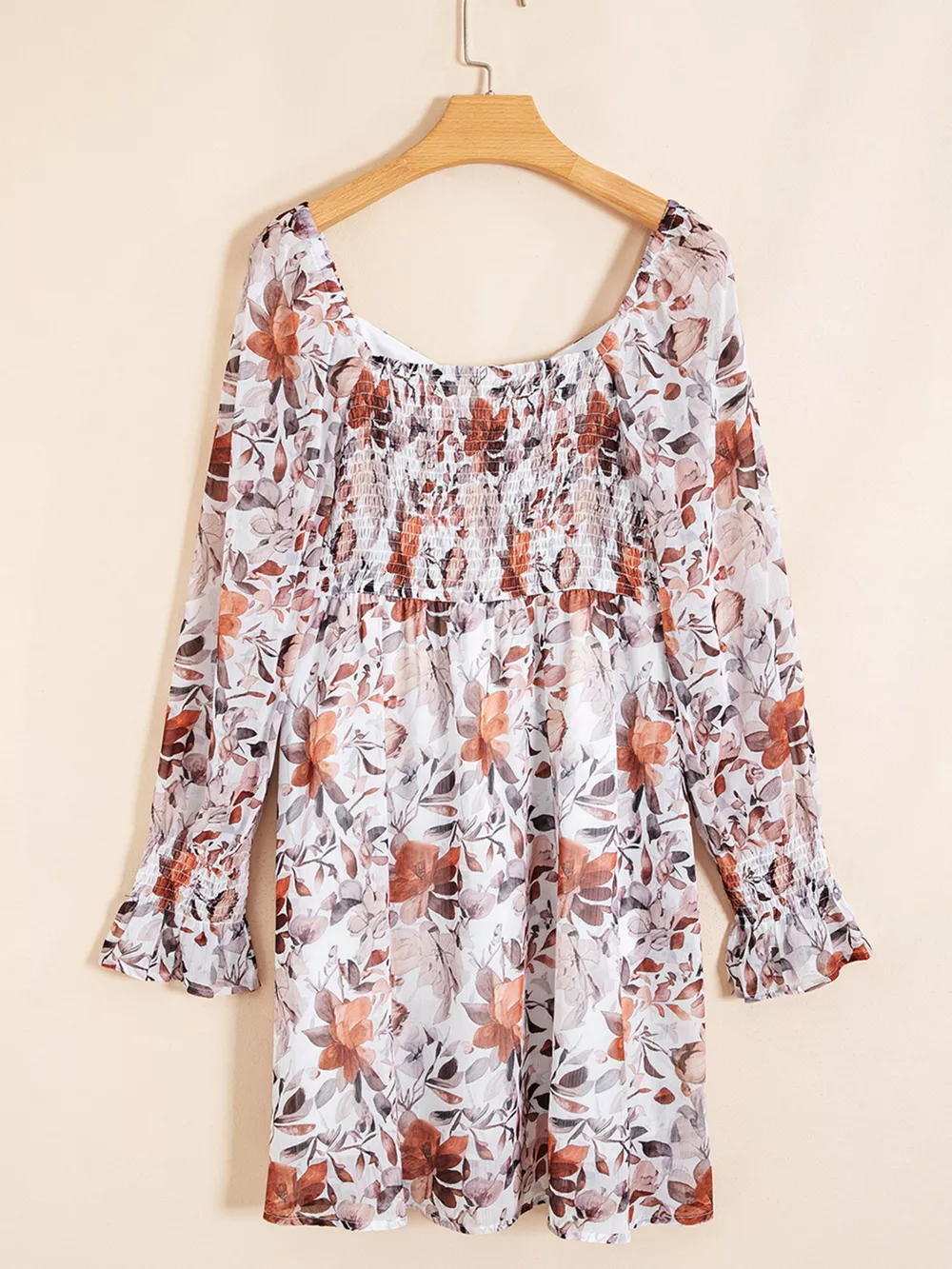 Floral Print Sweetheart Neck Long Sleeve High Waist Mini Dress, image 5
