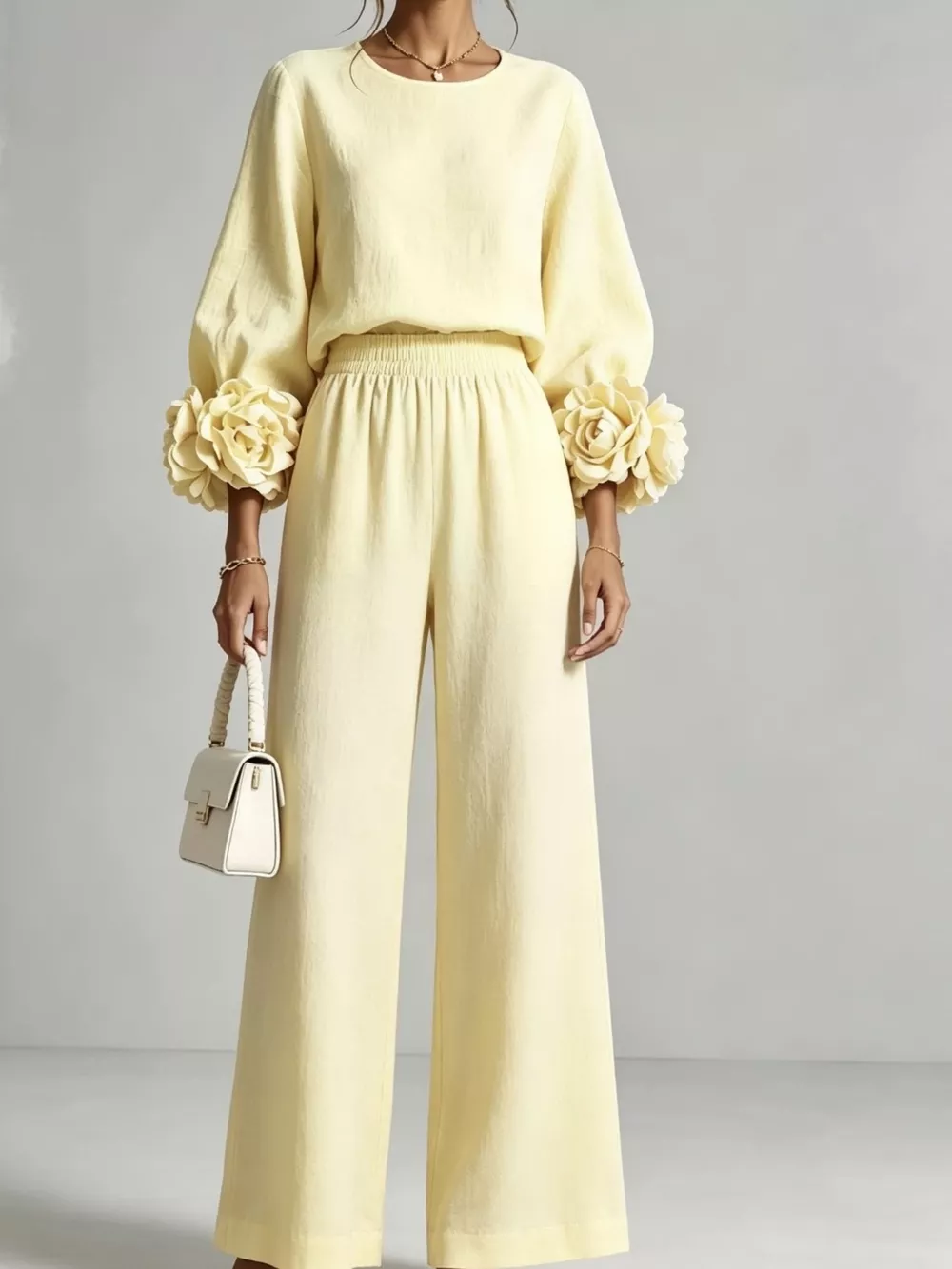 Full Size Floral Cuffs Top and Wide Leg Pants Set Plus Size, image 7