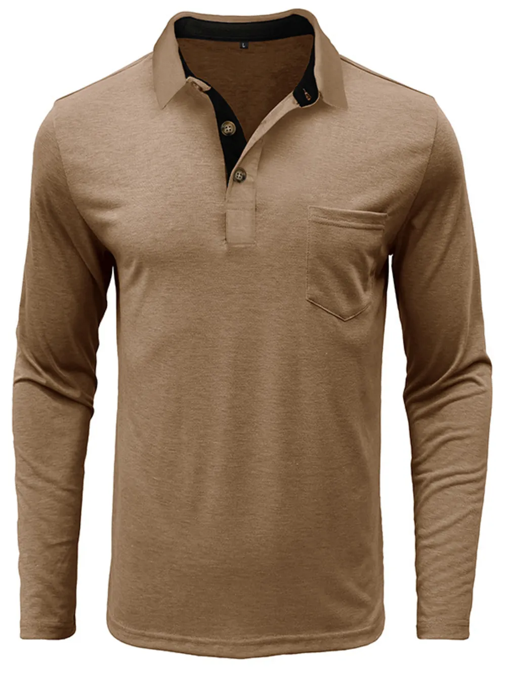 Men's Full Size Button Detail Long Sleeve Polo Plus Size, image 12