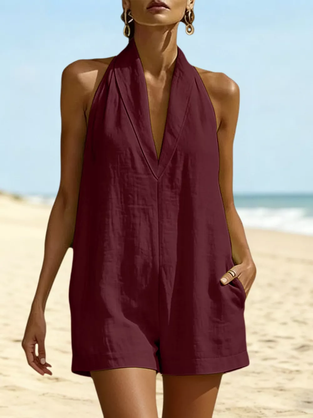 Halter Neck Romper with Pockets, image 5