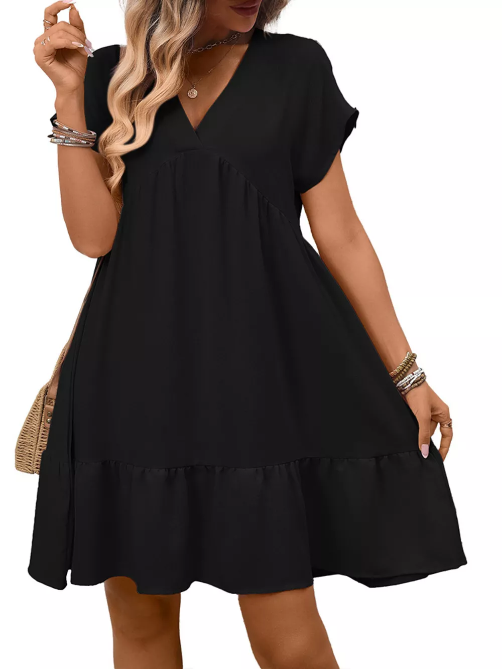 Casual V-Neck Ruffle Hem Mini Dress, image 24