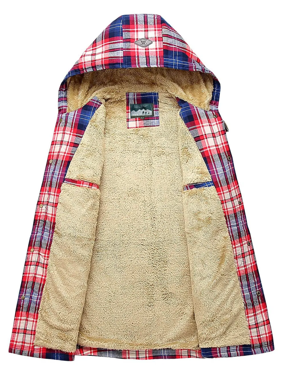 Men's Plus Size Drawstring Plaid Fleece Lined Hooded Outerwear, image 4