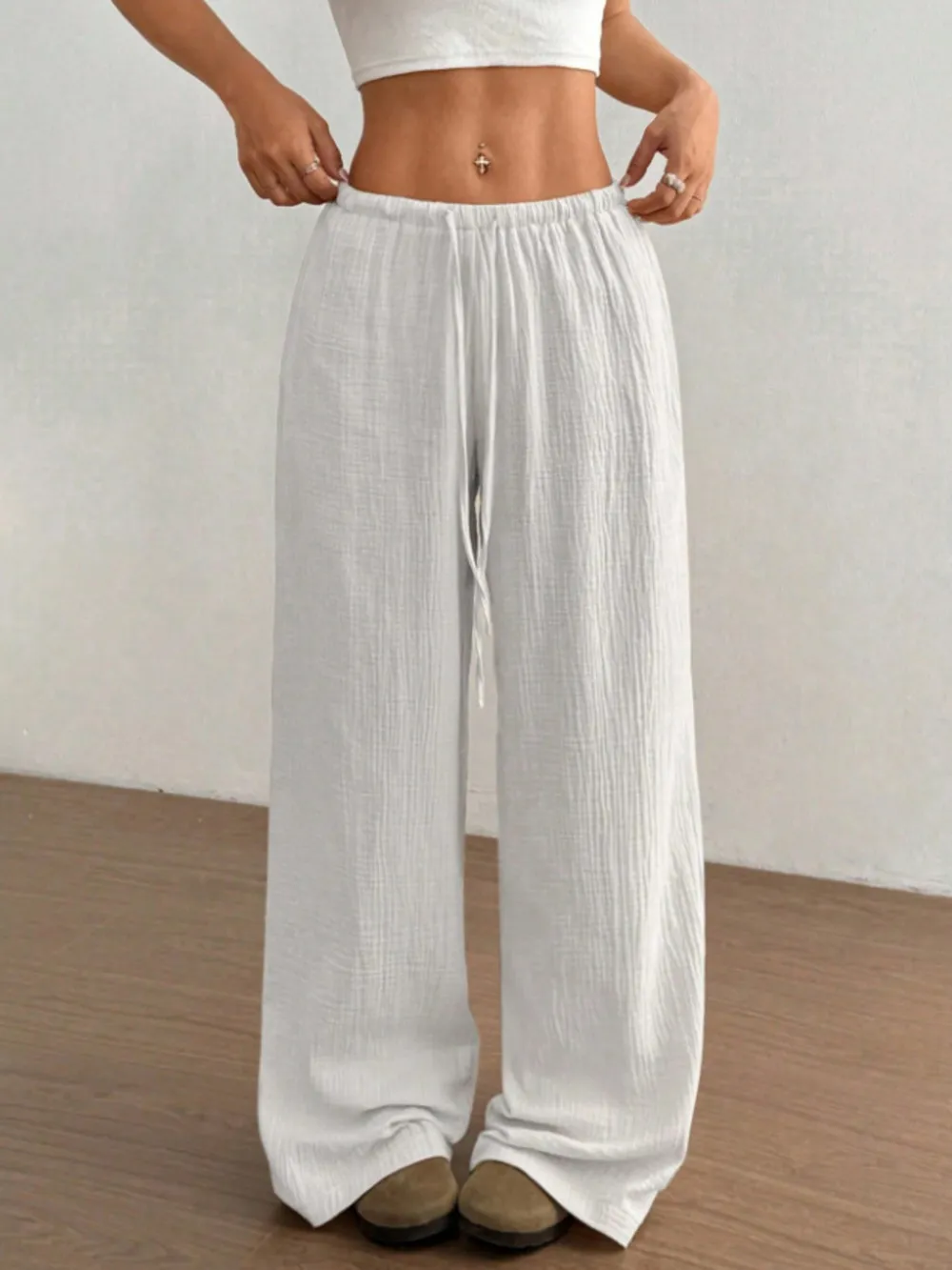 Wide Leg Drawstring Casual Pants, image 9