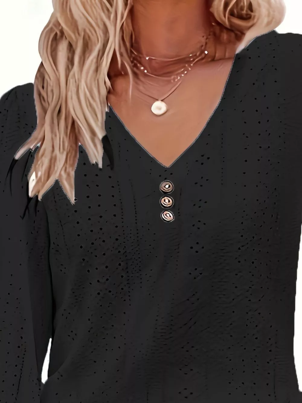 Plus Size Eyelet V-Neck Flounce Sleeve Blouse, image 6