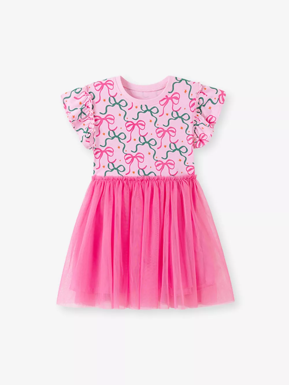 Children's Bowknot Ruffle Sleeve Tulle Dress, image 5