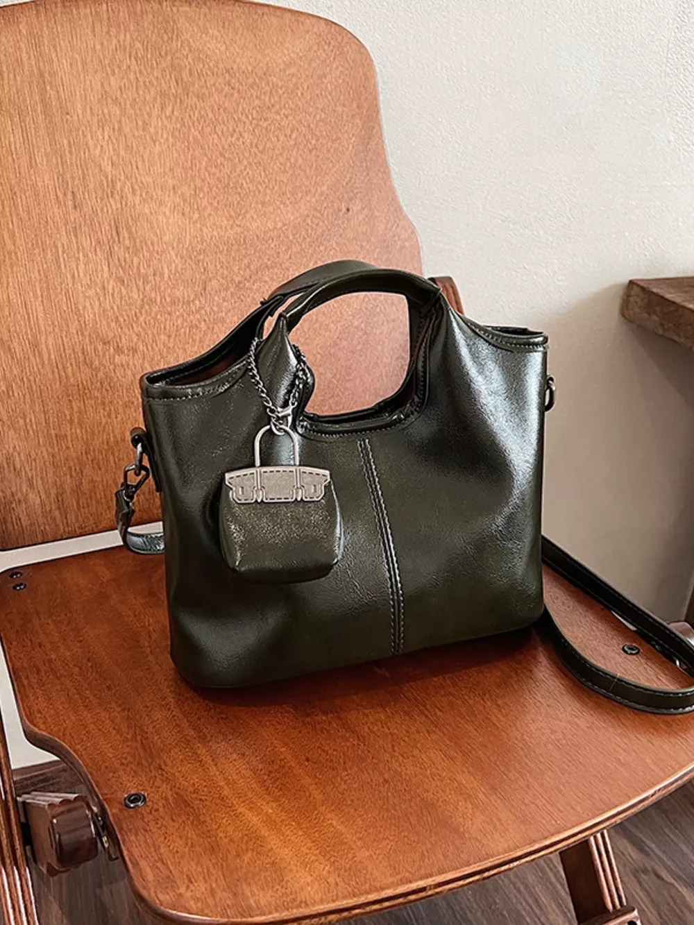 Leather Crossbody Bag with Charm, image 7