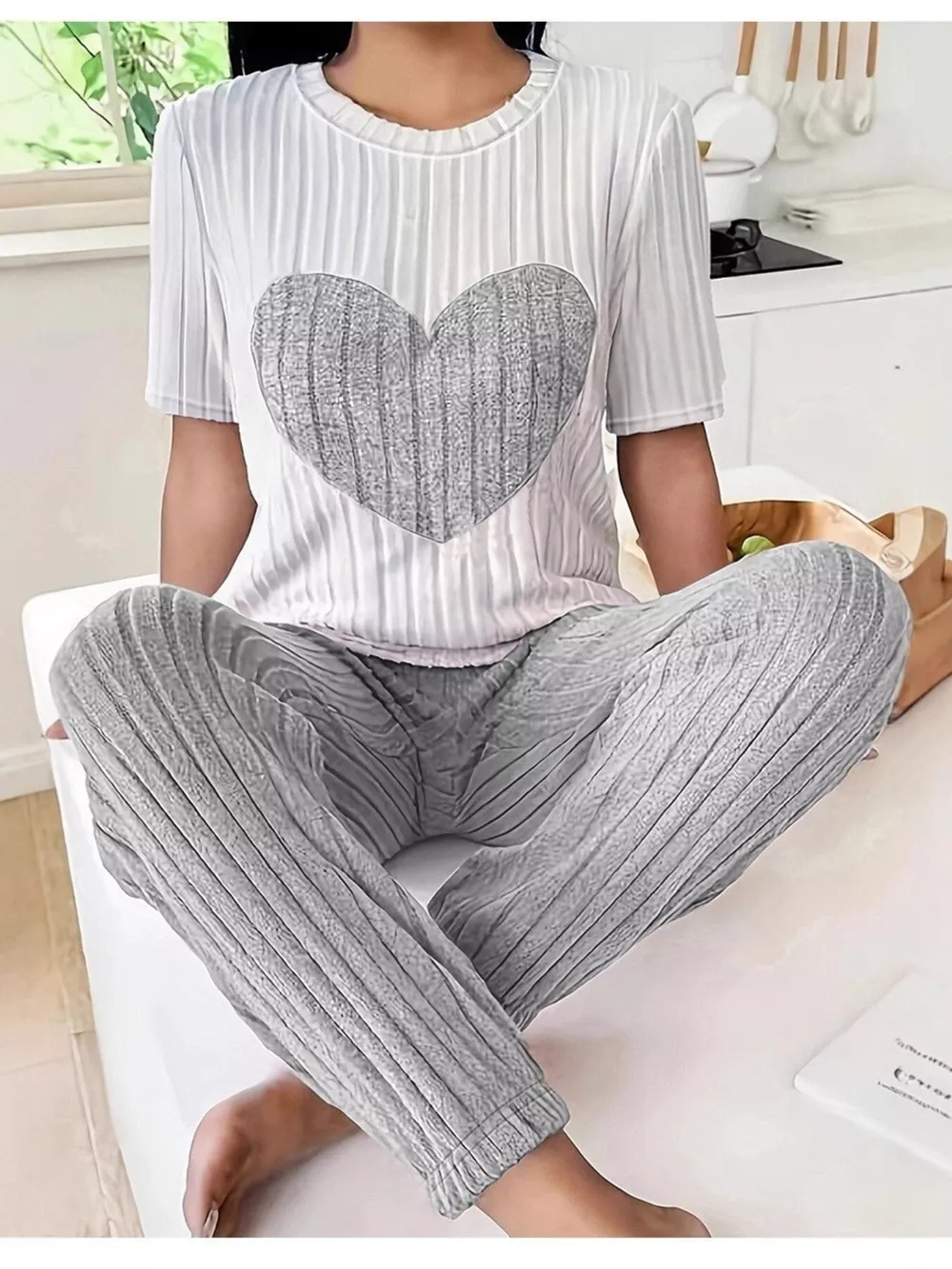 Heart Ribbed Knit Top and Pants Lounge Set, image 9