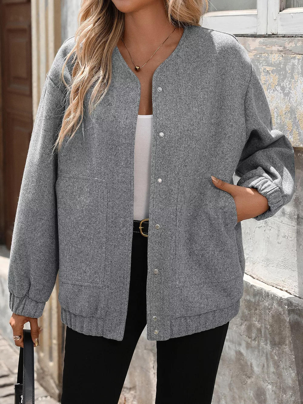 Snap Down Dropped Shoulder Jacket, image 2