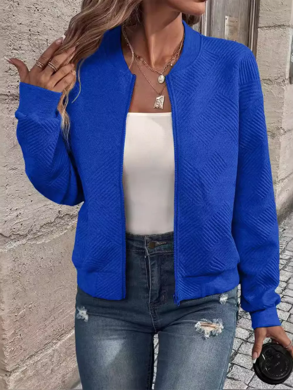 Textured Knit Zip-Up Jacket, image 18