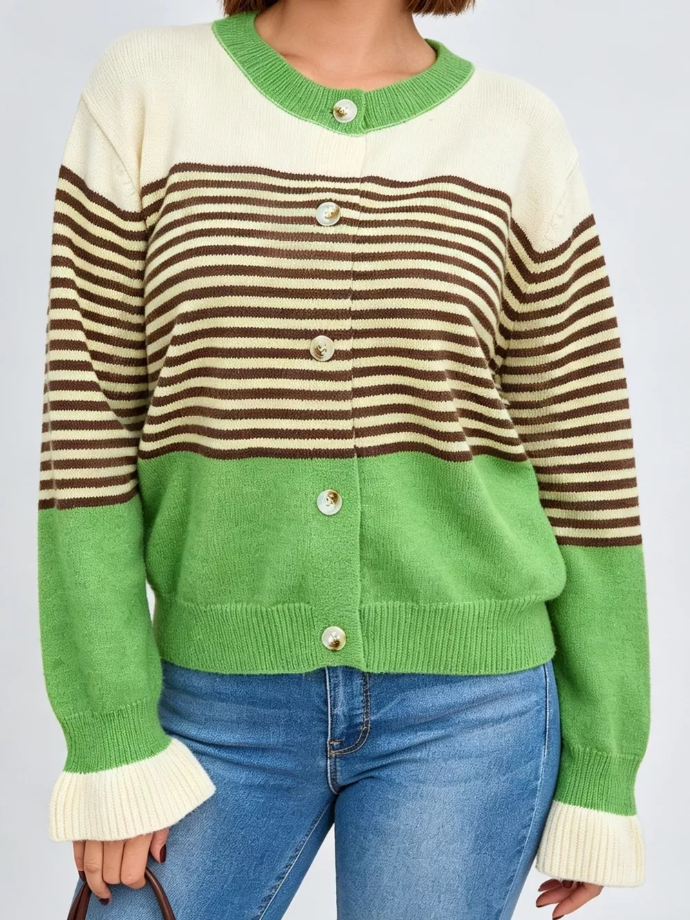 Color Block Striped Button Up Cardigan, image 7