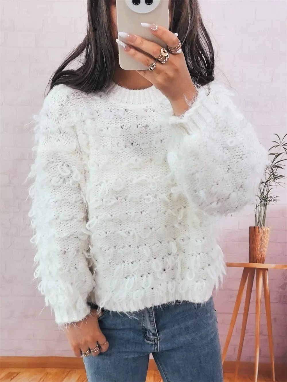Chunky Round Neck Long Sleeve Sweater, image 21