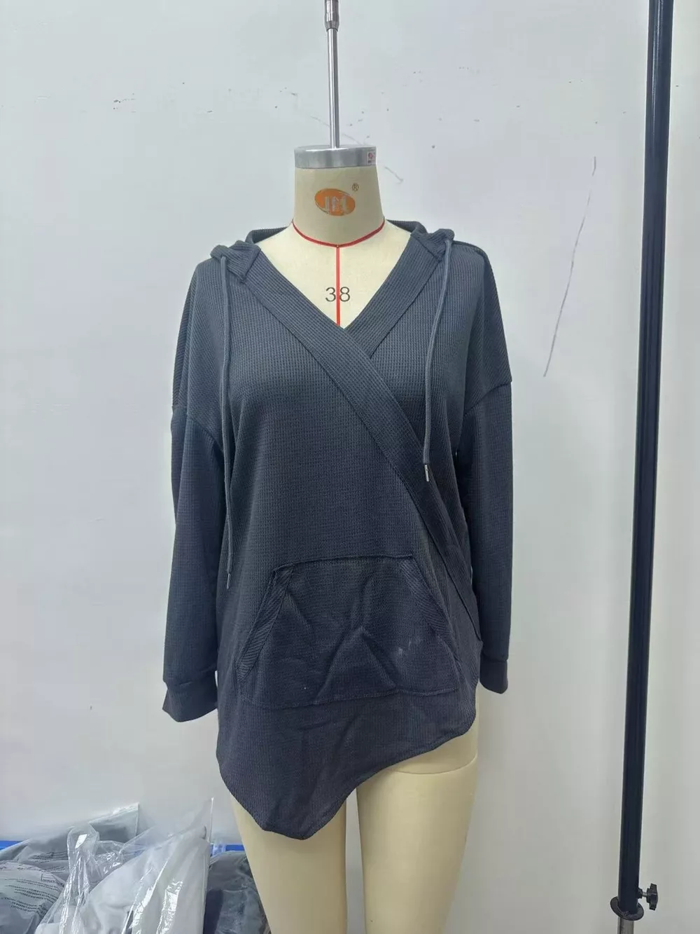 Drawstring Waffle Knit Hoodie, image 11