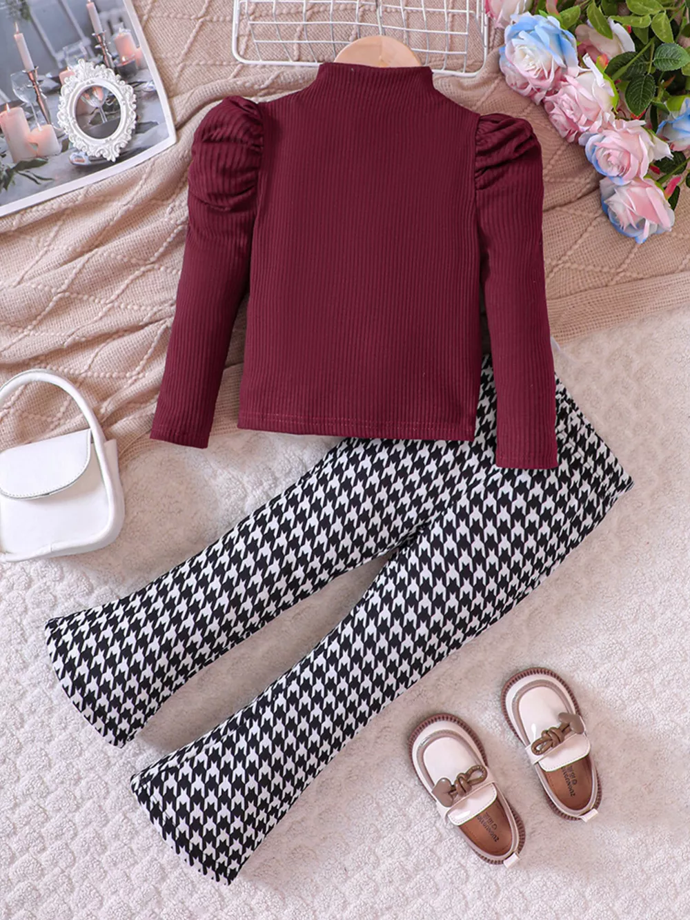 Children's Long Sleeve Top & Houndstooth Pants Set, image 2