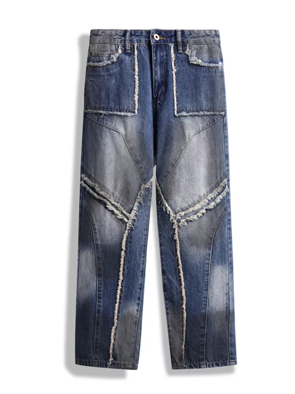 Men's Frayed Hem Wide Leg Jeans, image 8