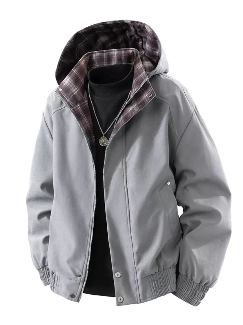 Men's Plus Size Zip Up Hooded Bomber Jacket, image 3