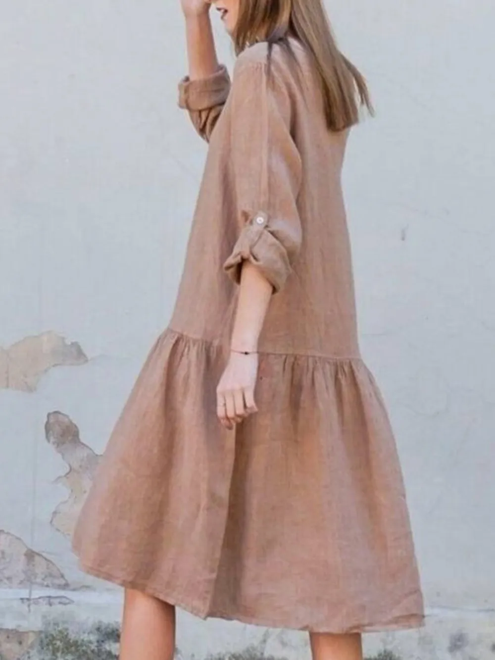 V-Neck Tiered Button Front Dress, image 5