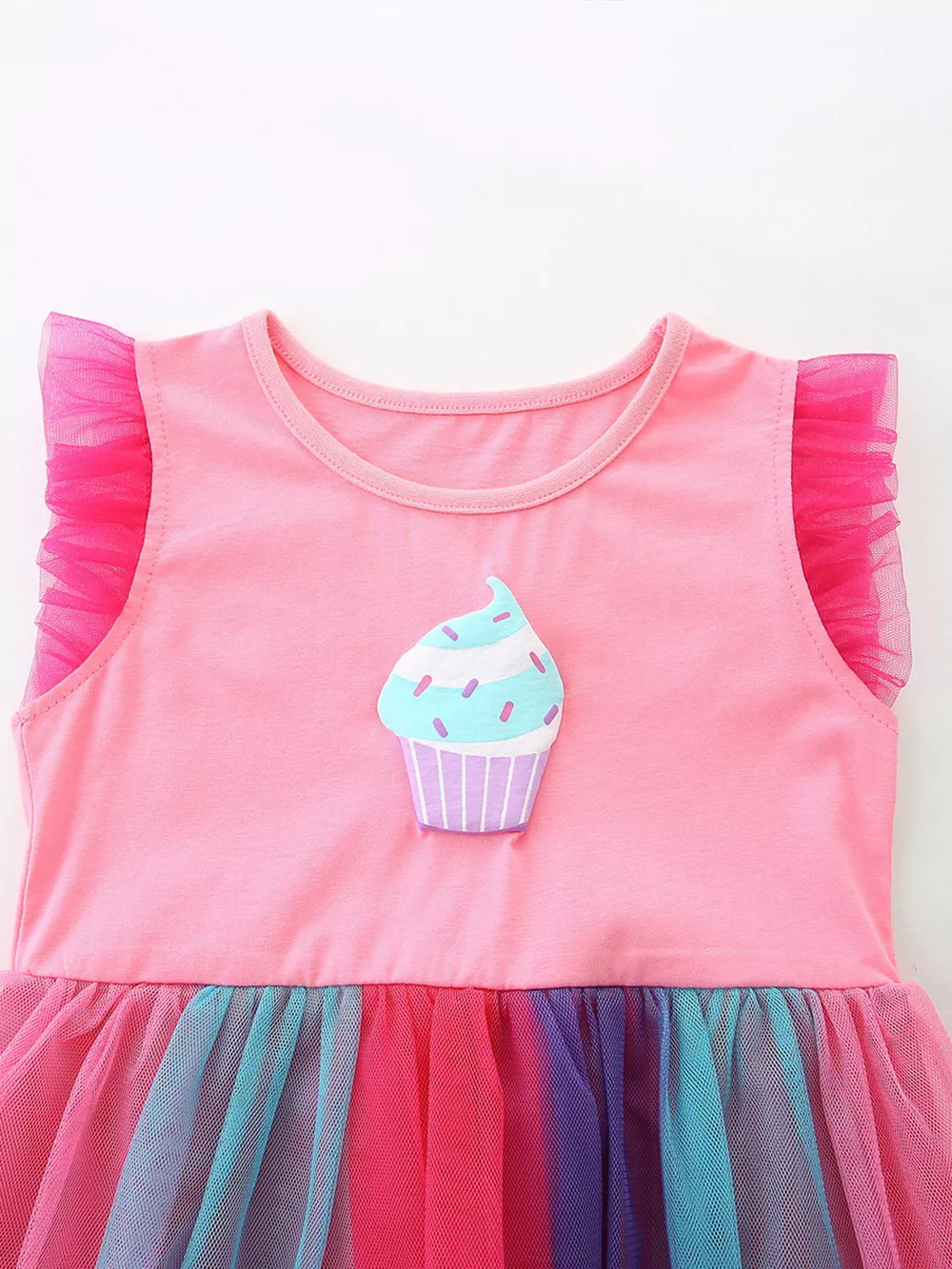 Children's Cupcake Graphic Rainbow Tulle Dress, image 3