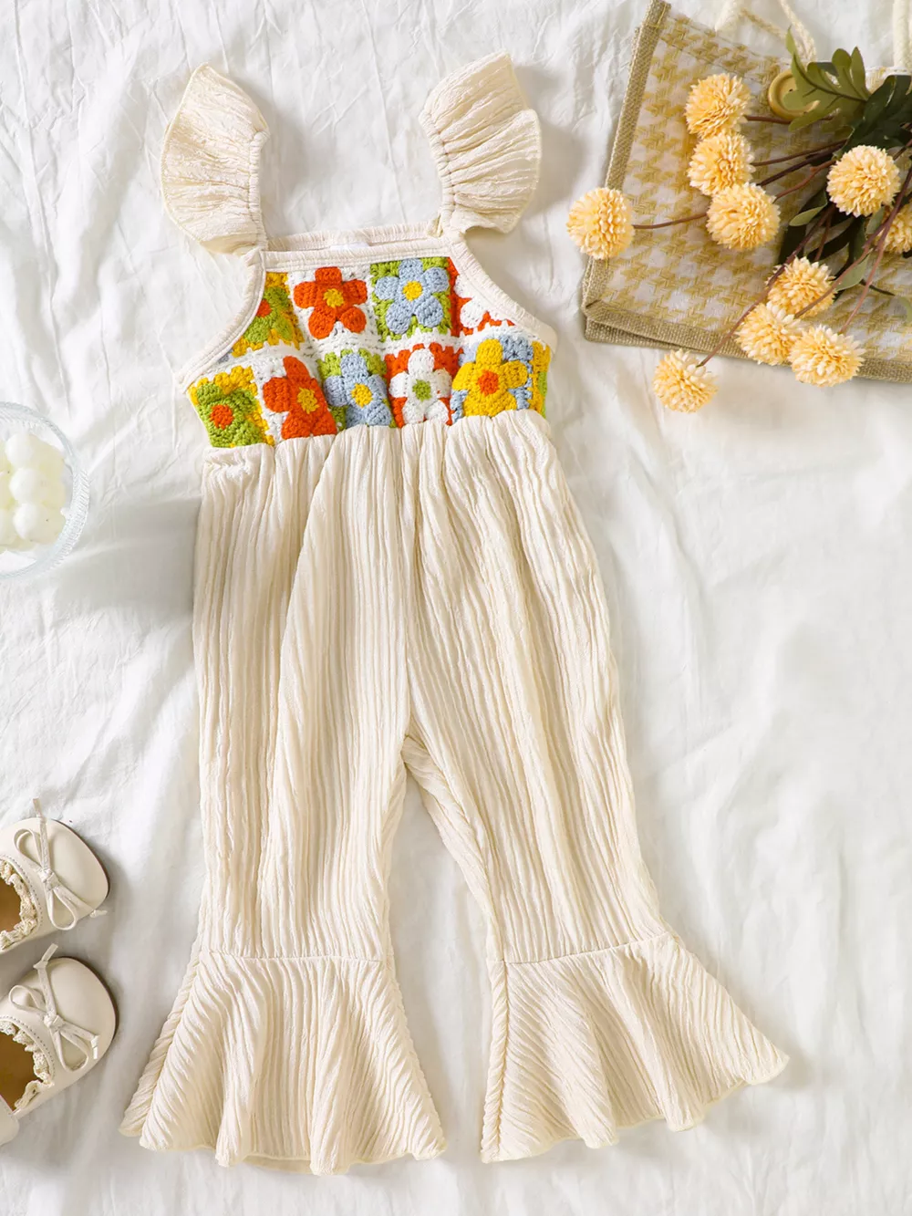 Children's Crochet Ruffle Trim Jumpsuit, image 2