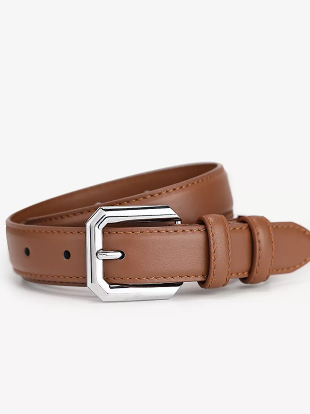 Classic Leather Belt with Silver Buckle, image 3