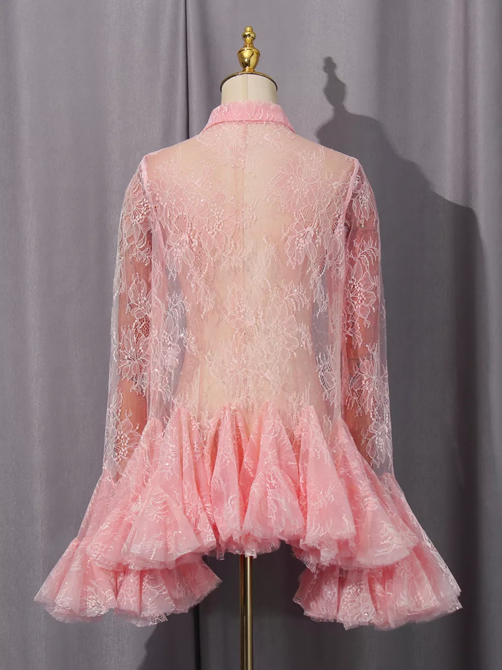 Ruffled Hem Lace Long Sleeve Dress, image 4