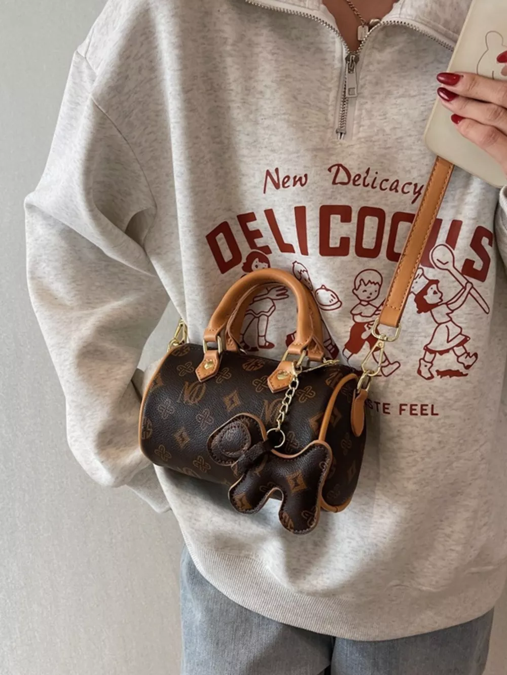 Barrel Crossbody Bag with Charm