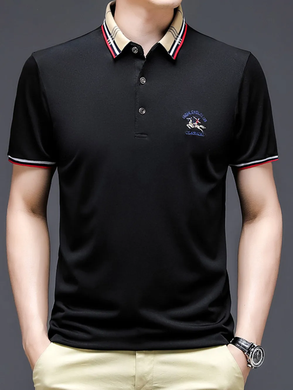 Men's Plus Size Striped Collar Short Sleeve Polo Shirt